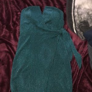 Strapless green sparkly cocktail dress